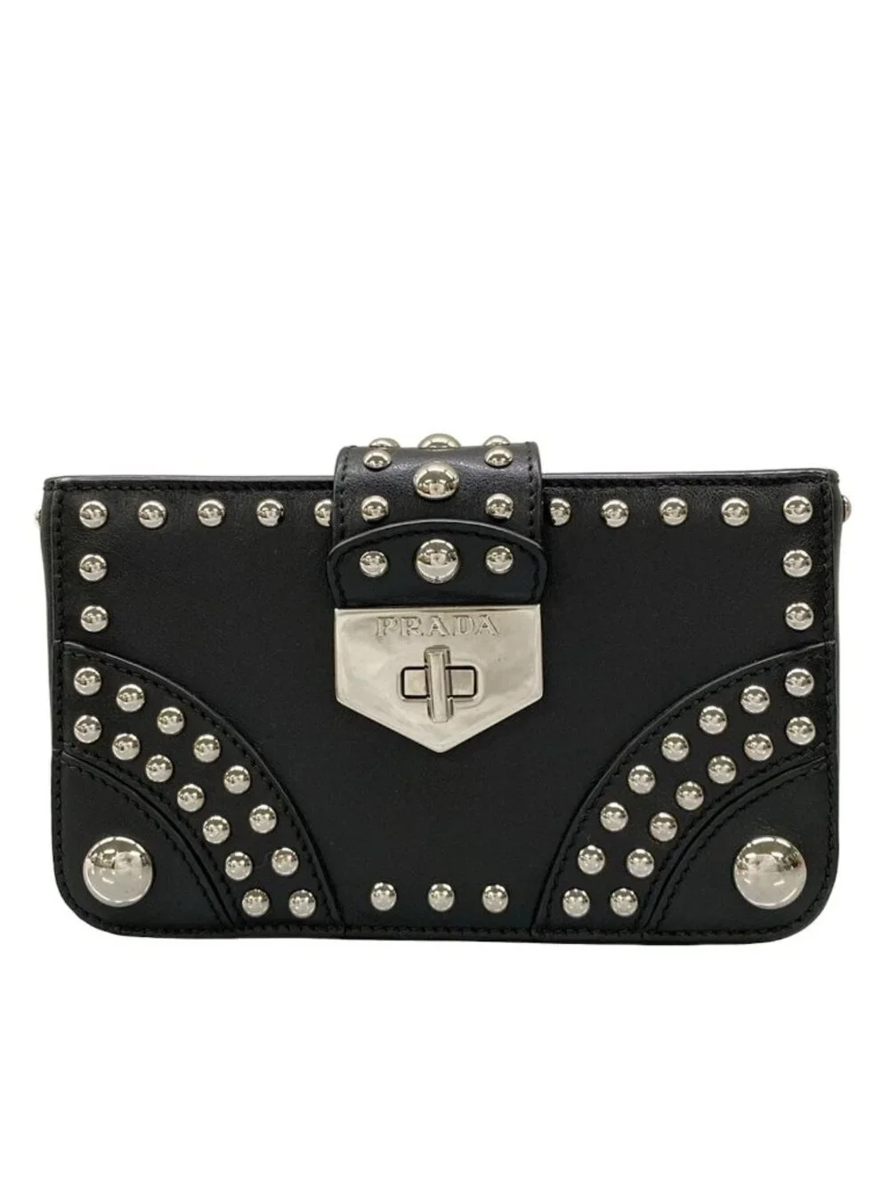 Prada Case Black Studded Leather Vanity Bag - Picture 1 of 10